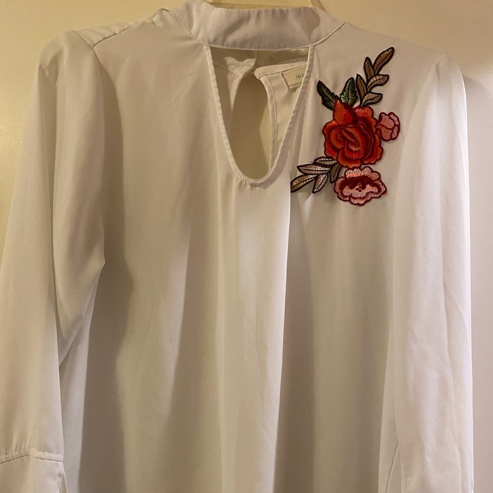 White Blouse with Embroidered Rose